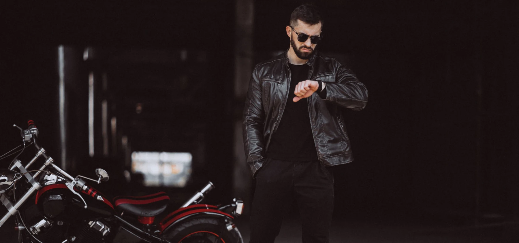 Leather N Craft leather jacket styled with a motorcycle