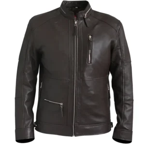 Brown Distressed Dark Biker Leather Jacket For Men