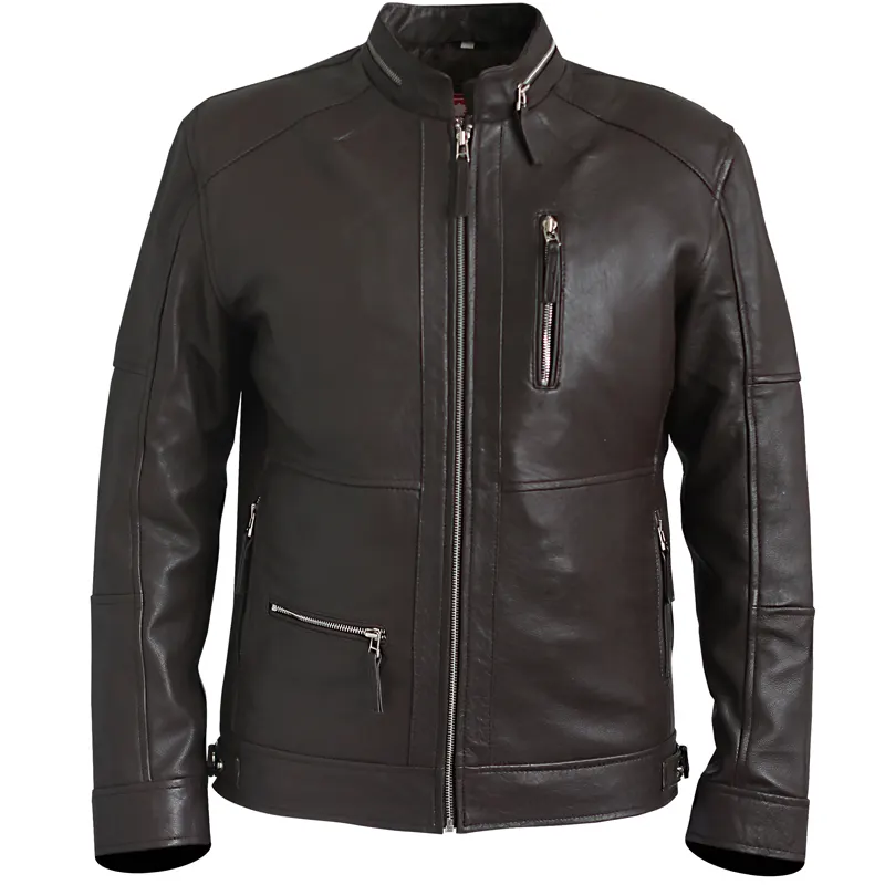 Brown Distressed Dark Biker Leather Jacket For Men